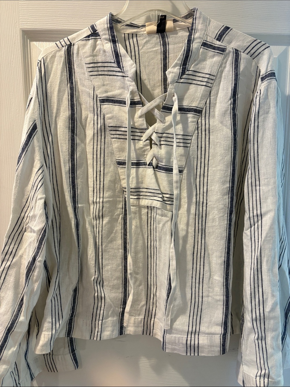Universal Thread White Top with Navy Vertical Stripes